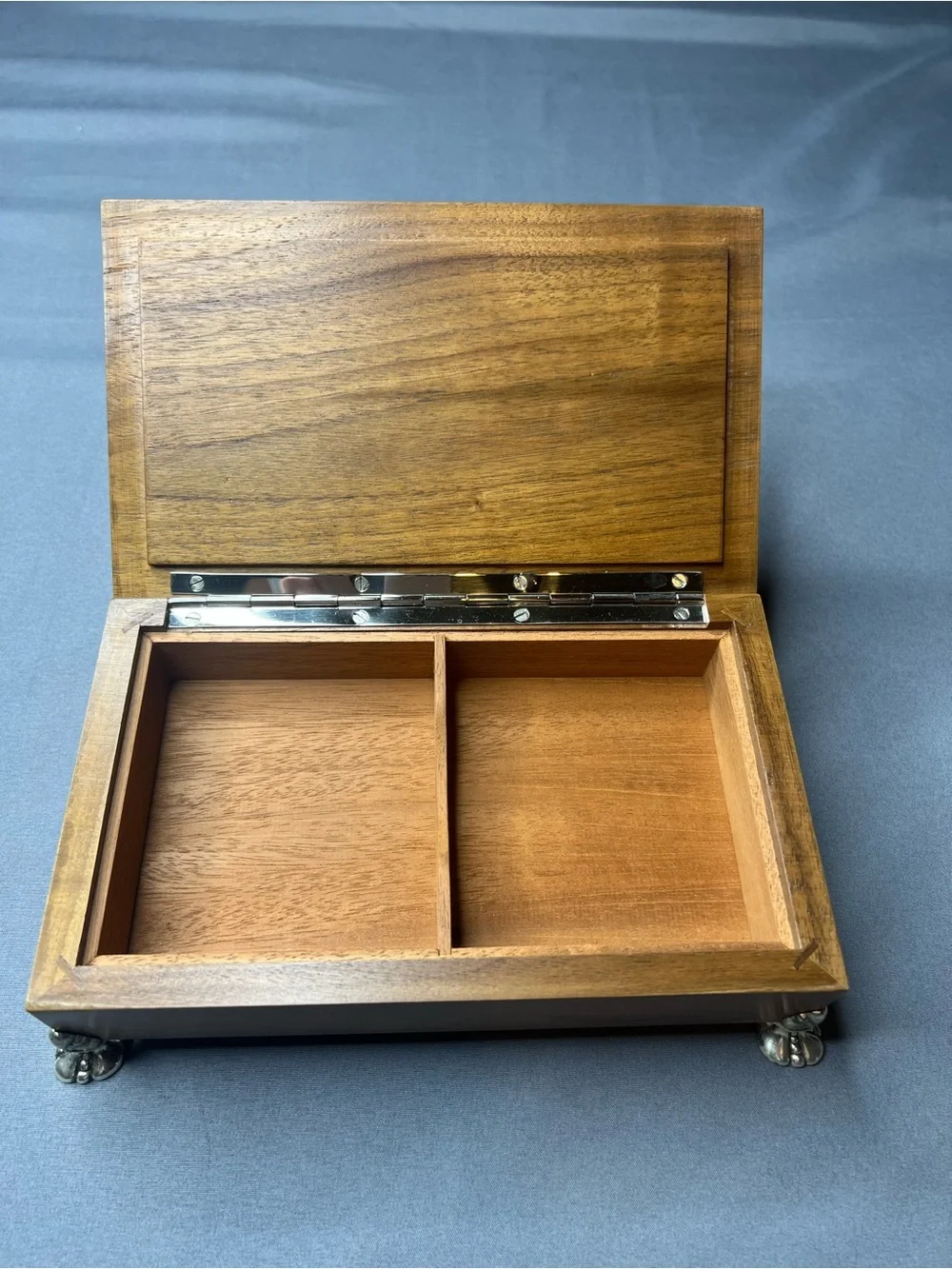 Vintage Ronson Wooden Trinket Box Silver-Plated Feet & Lid Accent | Made in USA